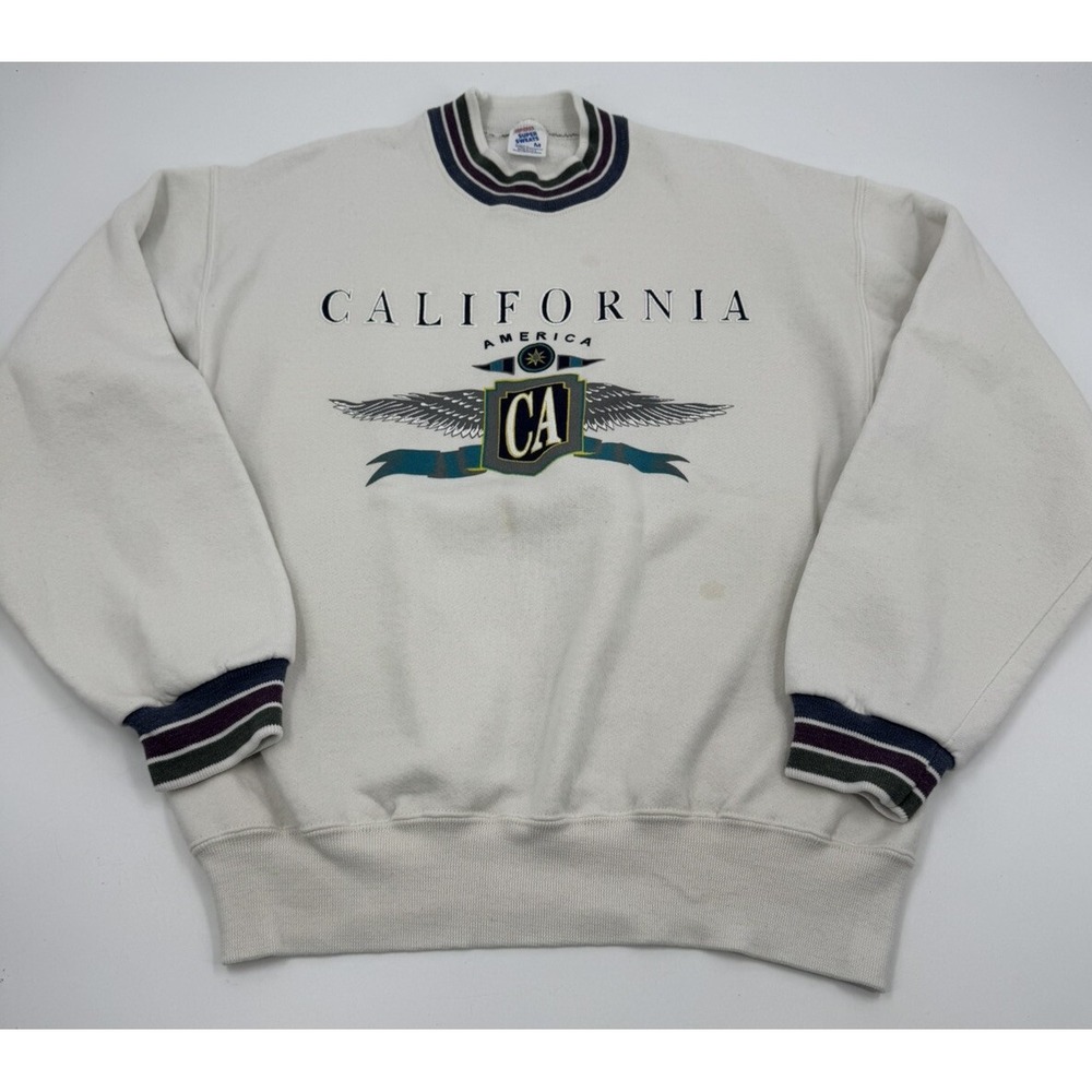 Jerzees Super Sweats California America CA Graphic Sweatshirt Cream M